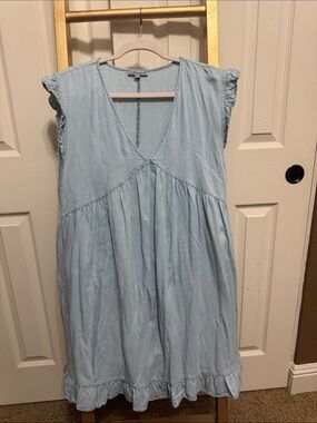 Wishlist Light Blue V-Neck Ruffle-Hem Mini Dress